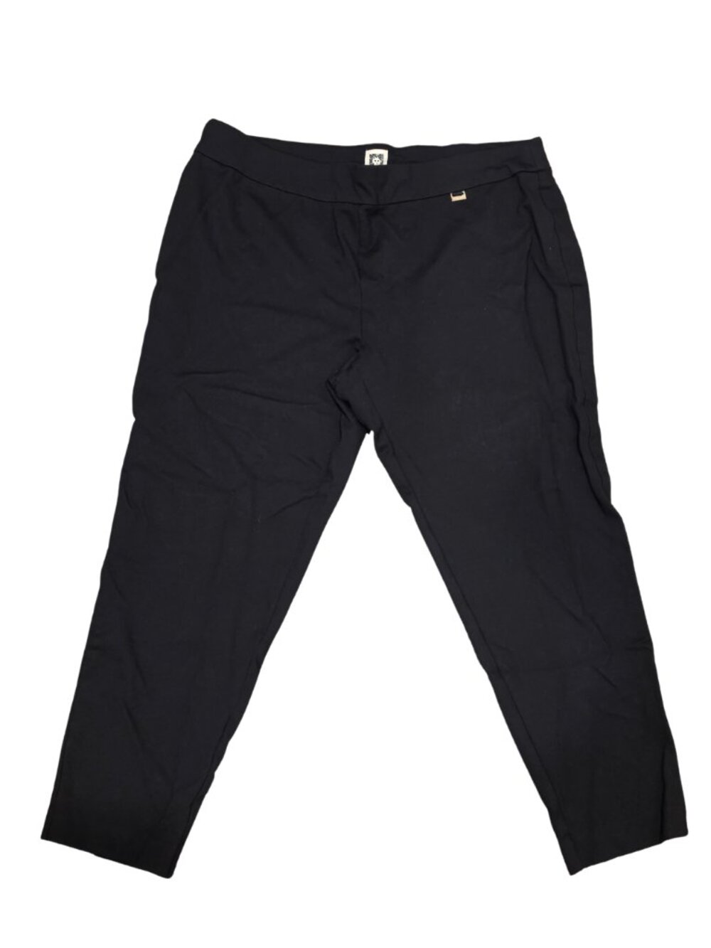 Anne Klein Black Ponte Knit Tapered Ankle Pants 2X Plus Size Pull On Gold Detail